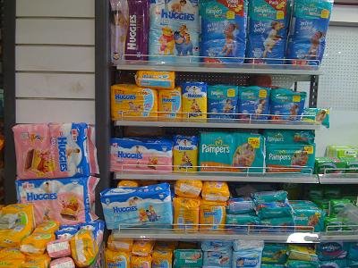 Diapers stocked at Big Bazaar..store in Anand, India