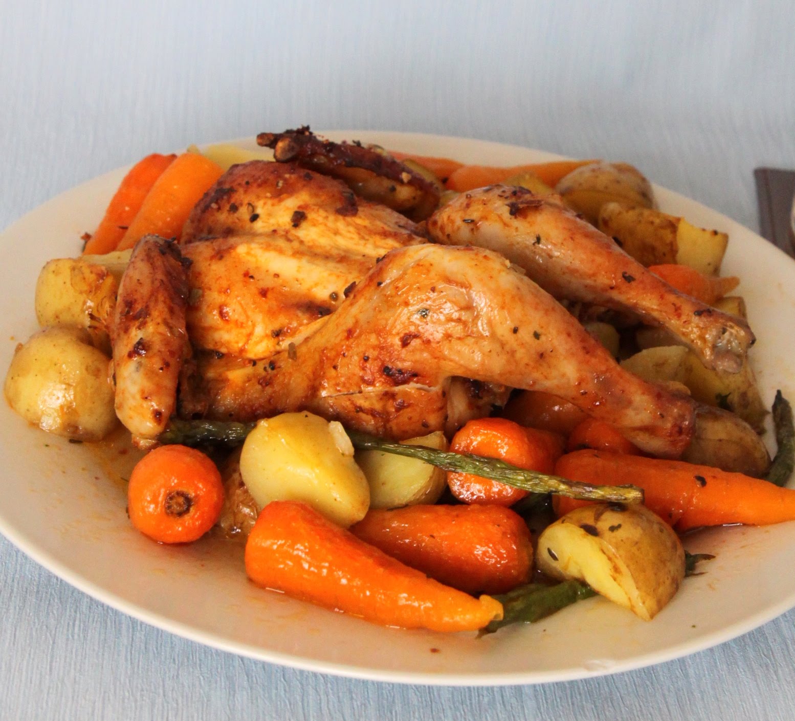 My Kitchen Antics Roasted Spatchcocked Poussin with veggies