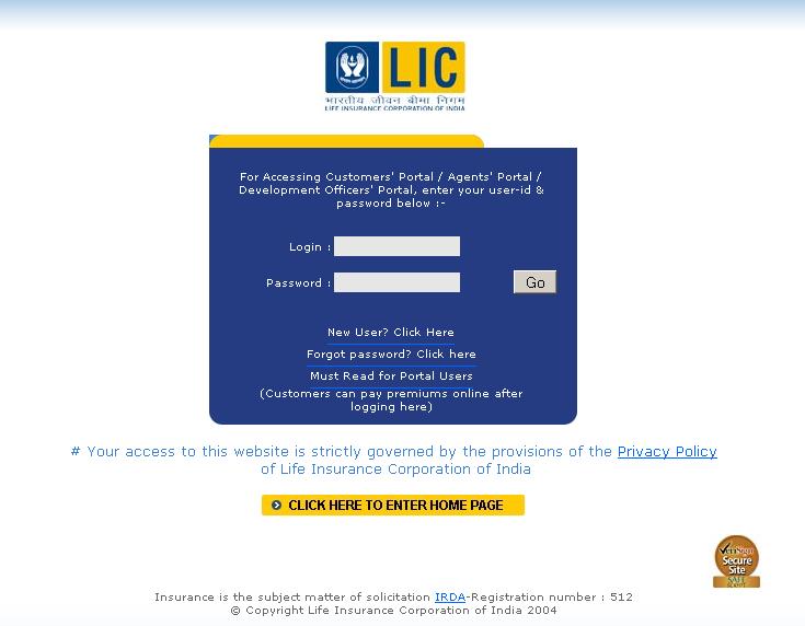 Life Insurance Corporationof India (LIC India) Login Information at www