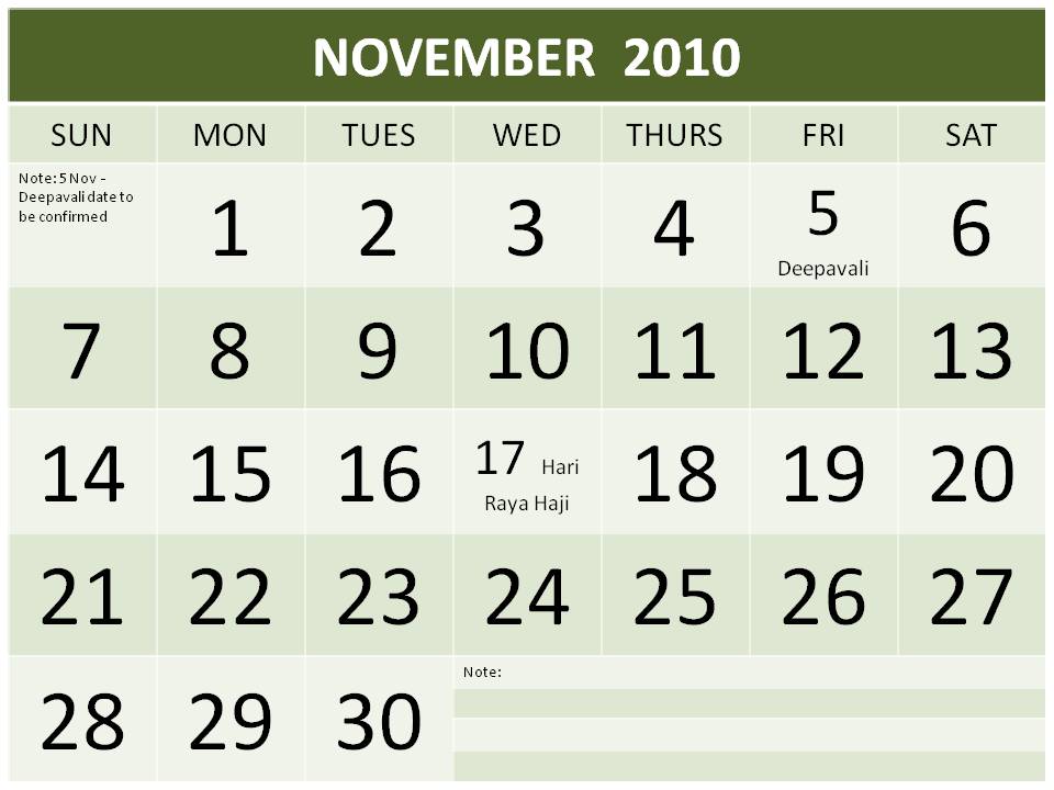 2011 calendar including