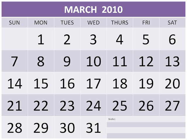 calendar 2010 march. PRINTABLE CALENDAR MARCH 2010