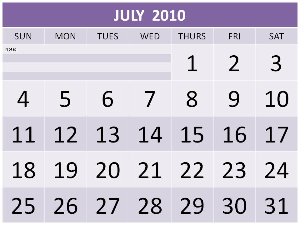 july 2010 calendar printable