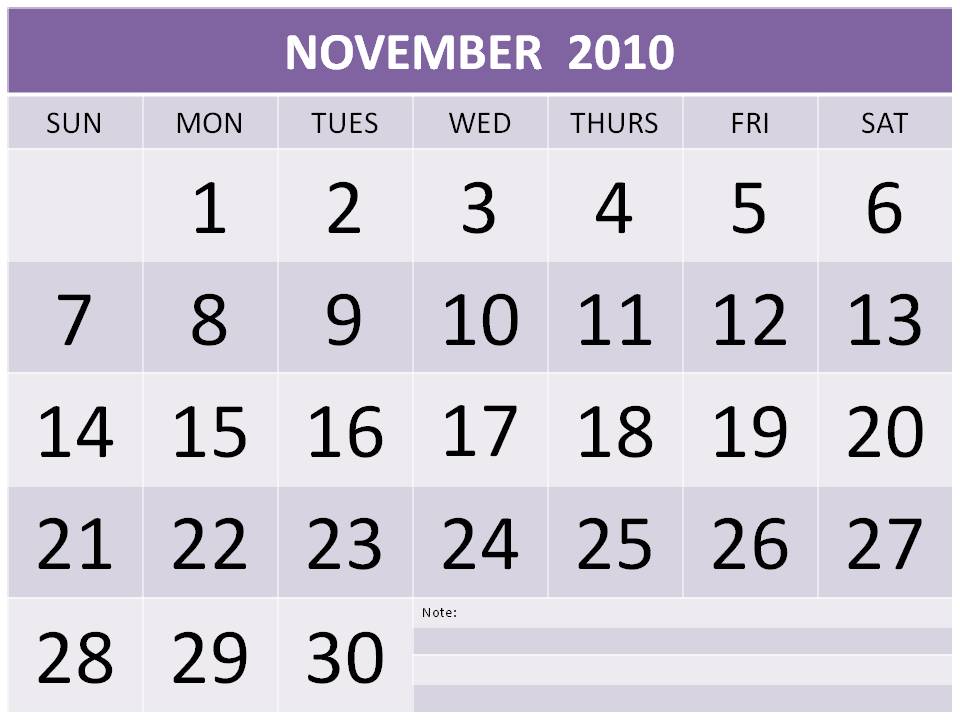 november 2010 calendar printable. Free Printable November 2010