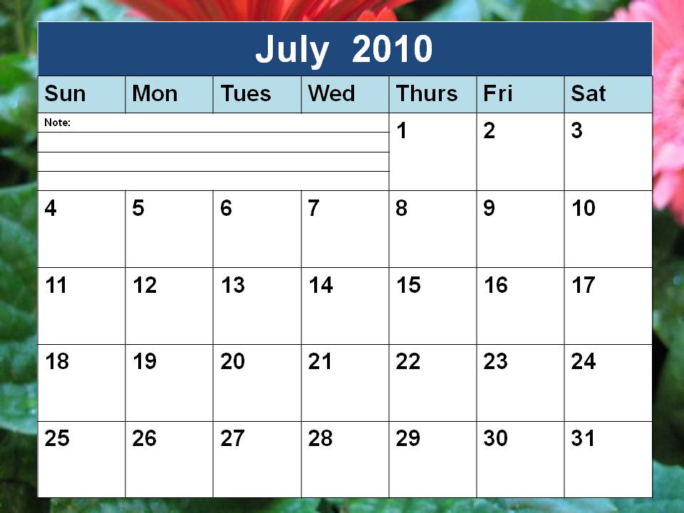july calendars. 2010 Blank Calendar July