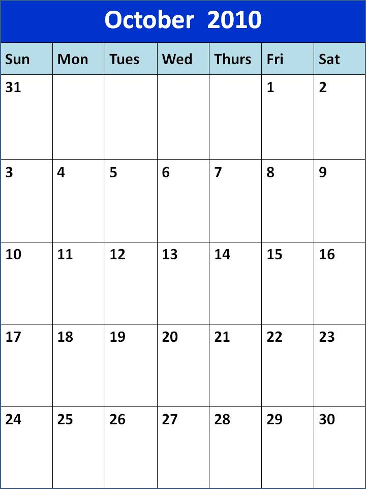 calendar 2010 with holidays. Calendar 2010 October Holidays