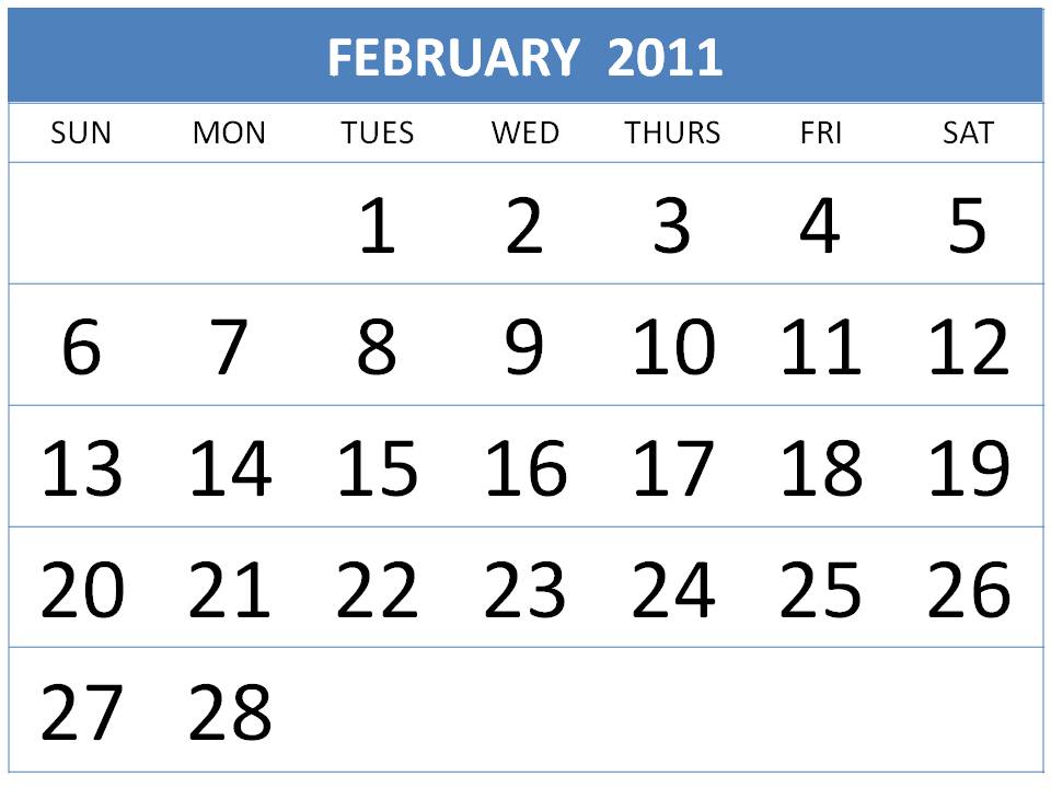 To download and print this Free Monthly Calendar 2011 February: