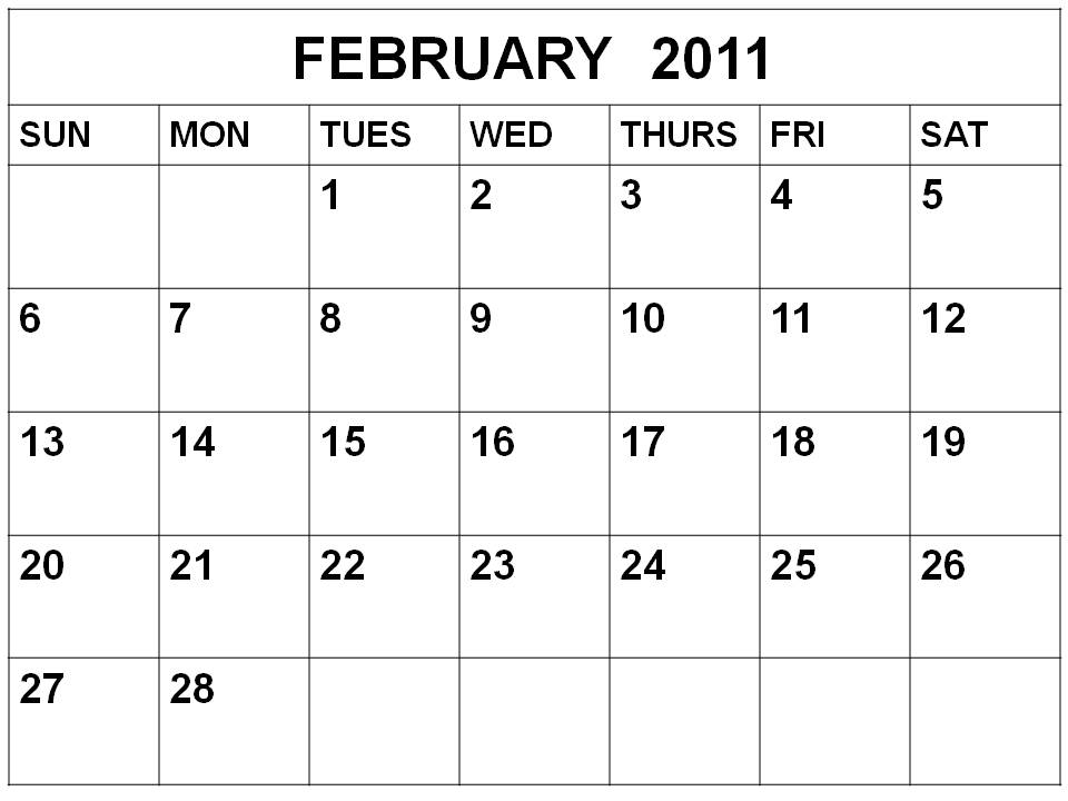 To download and print this Free Monthly Blank Calendar 2011 February: