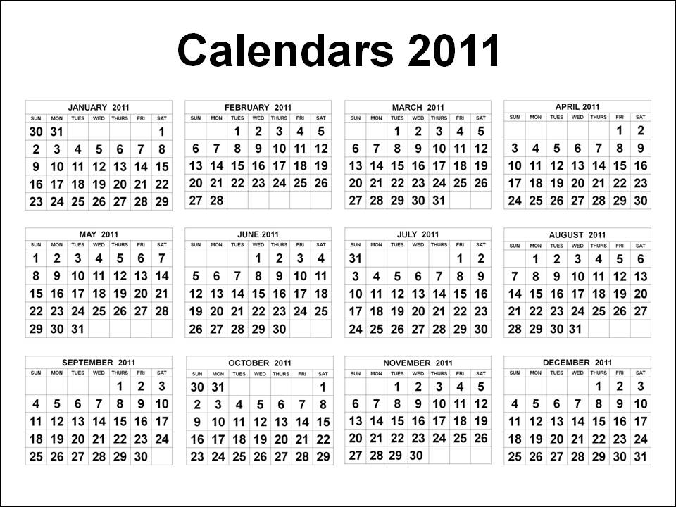 Calendars January to December