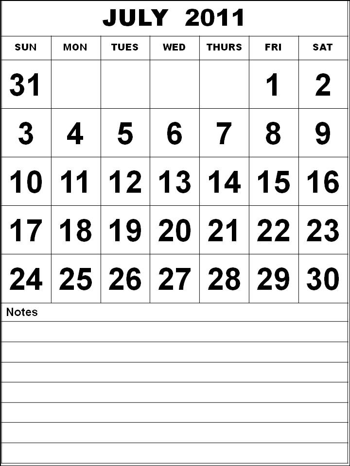 July 2011 Calendar with