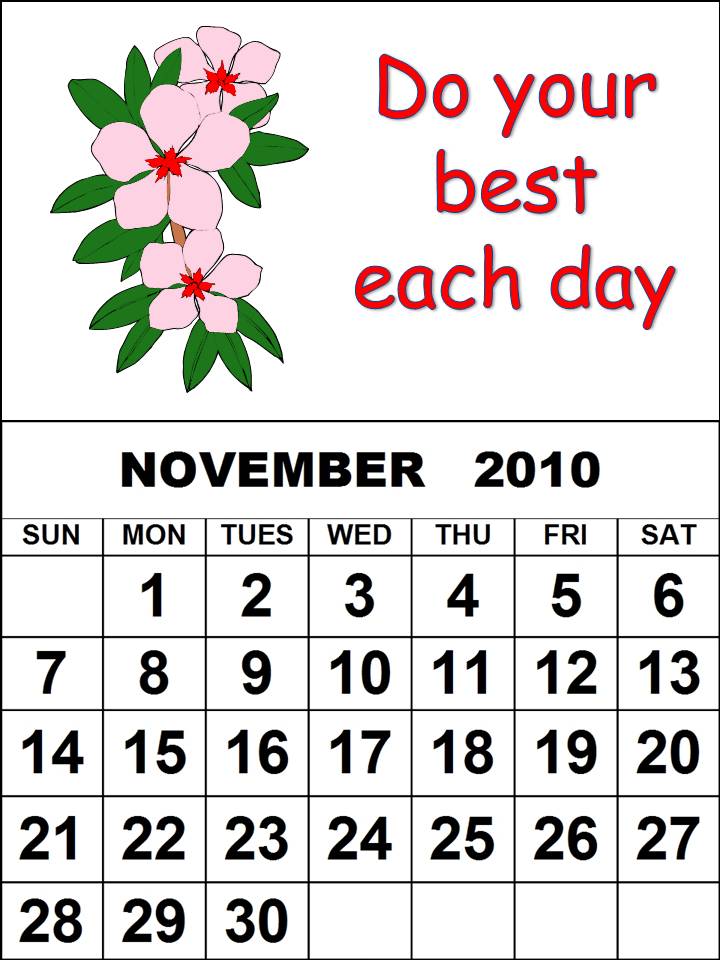 Kids November 2010 Calendar