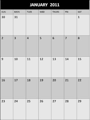 January 2011 Calendar Blank Printable Template
