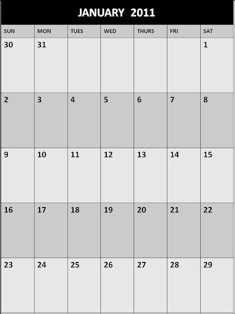 January 2011 Calendar Blank Printable Template