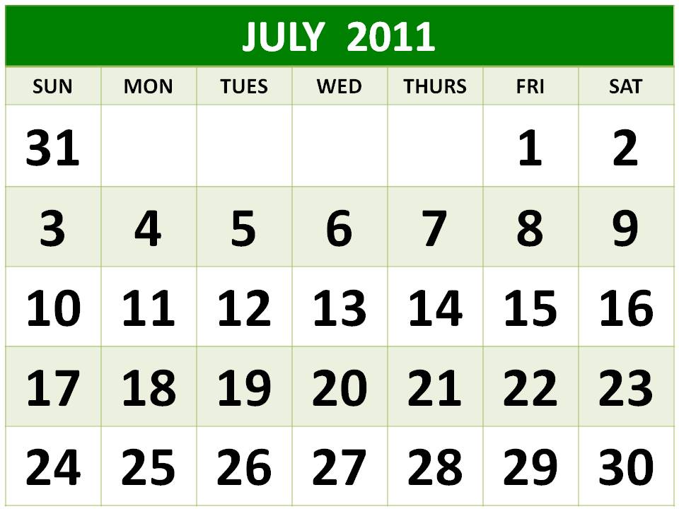 july 2011 calendar template.