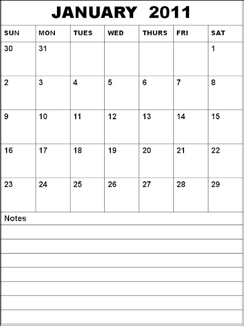 Blank Calendar 2011 January or Blank Planner 2011 January