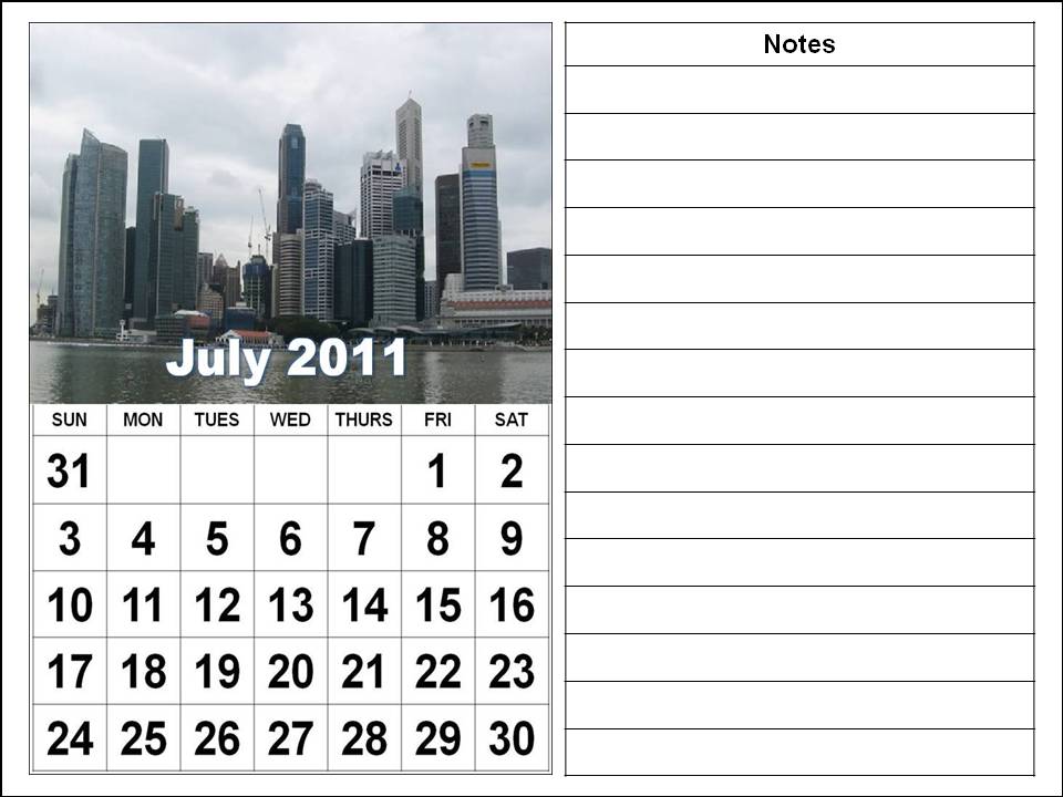 july calendar 2011 with