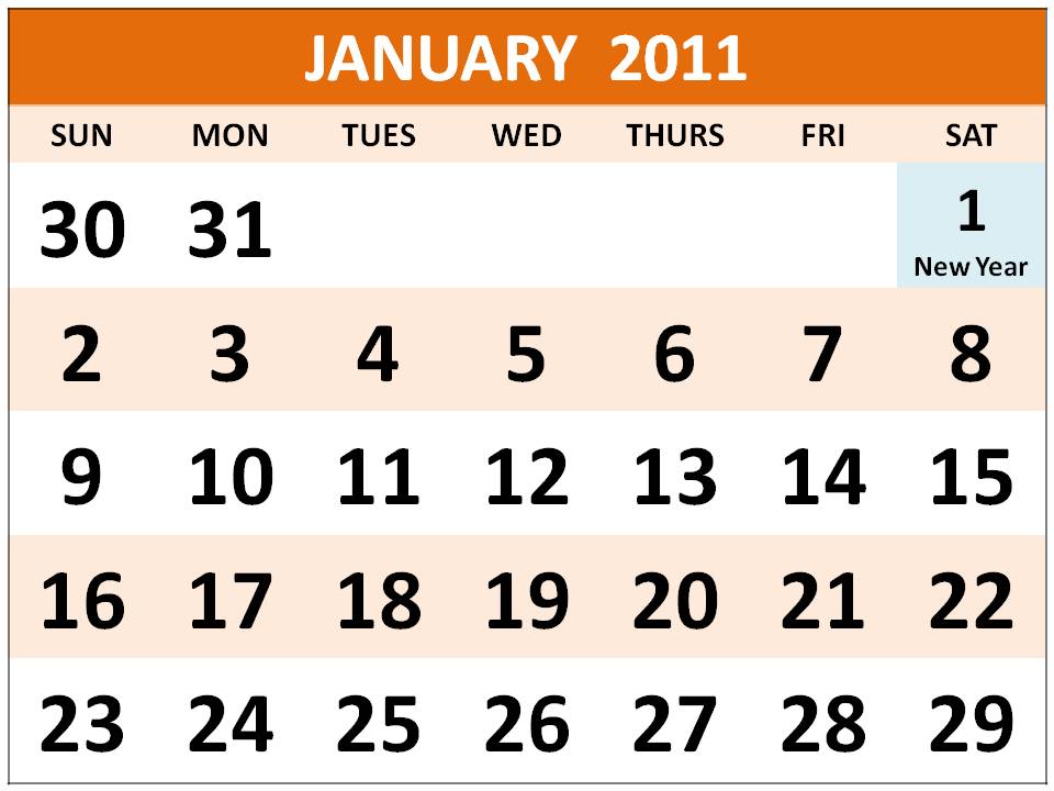 January 2011 Calendar Holidays