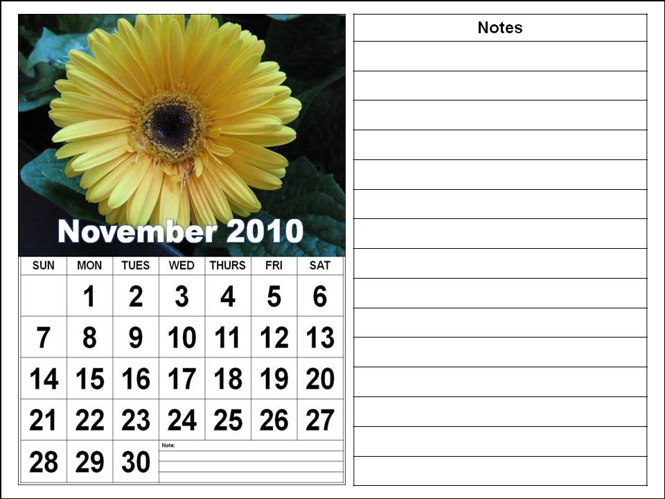 To download and print this Free Big November 2010 Calendar with Big Fonts: