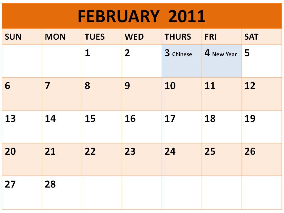Singapore February 2011 Calendar with Holidays (PH)