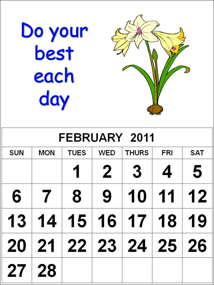 february 2011 calendar for kids. monthly calendar 2011