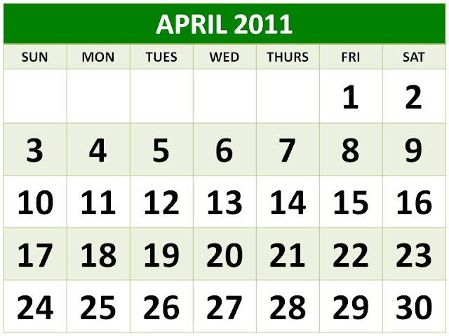april 2011 calendar printable. PRINTABLE 2011 CALENDAR APRIL