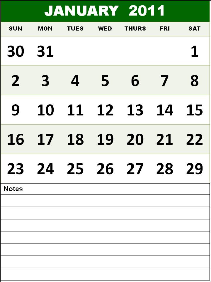 2011 Calendar For January. Printable January 2011
