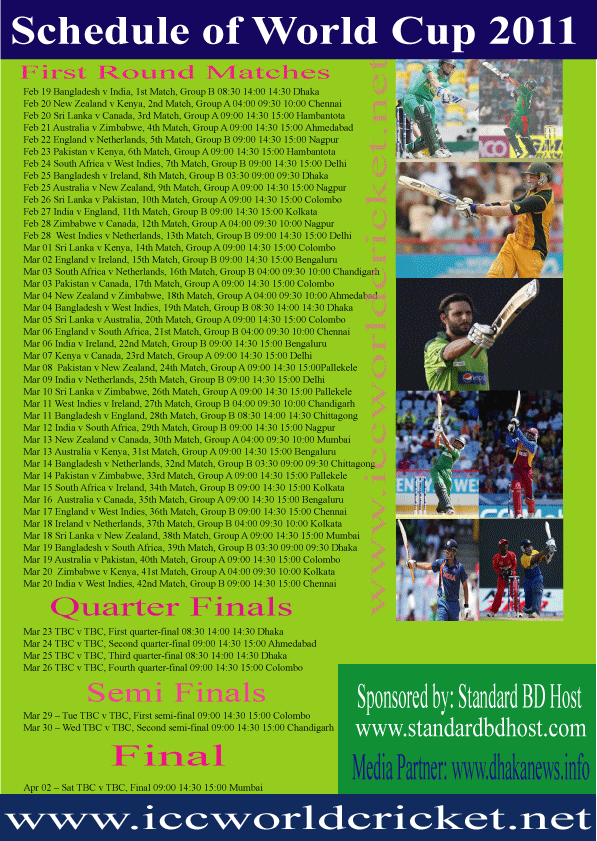 Free Download ICC World cup 2011 schedule