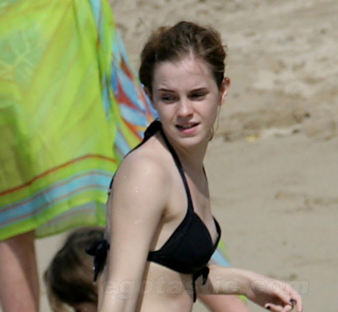 Emma Watson in black bikini in the beach 