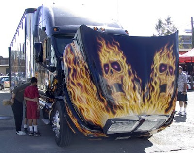 Evil-flaming-skull semi-truck: