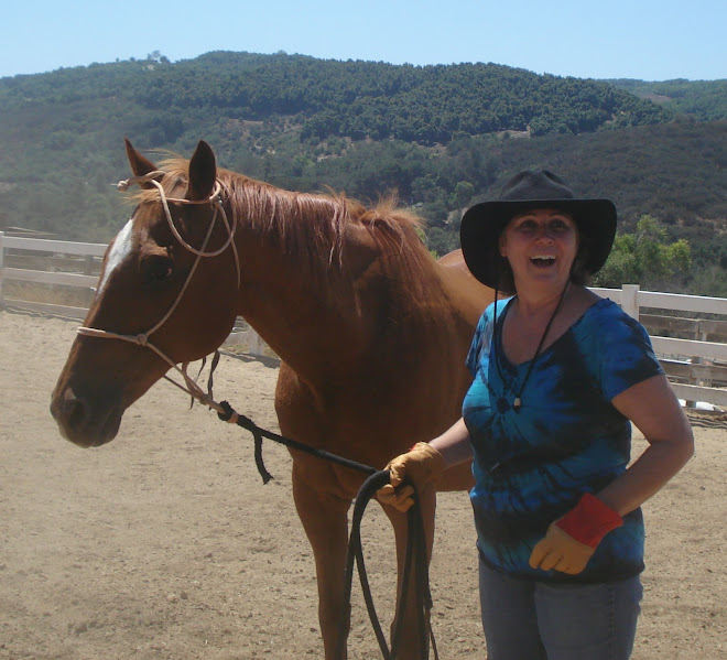 Meredith in her hat, and Rainbow (in her rope halter "hat")