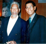 Eu e o ator Morgan Freeman, no Marriot, em recepção do Consulado Americano do Rio