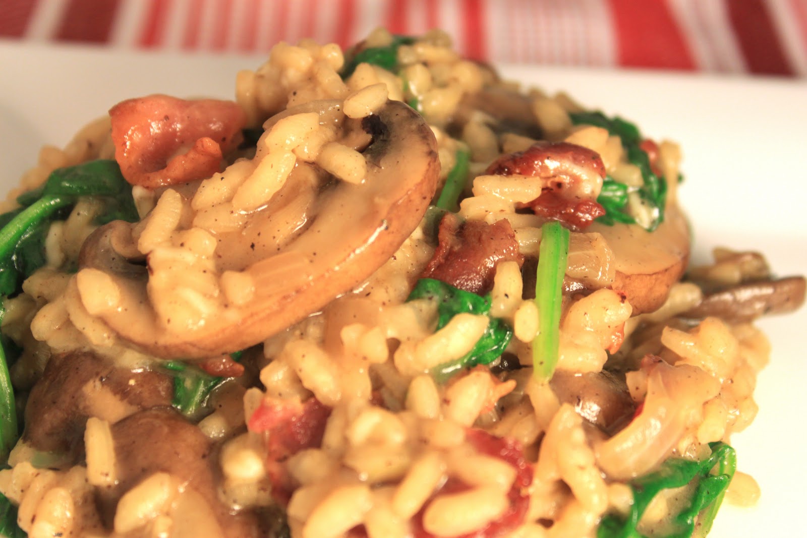 bacon, spinach, and mushroom risotto greens & chocolate