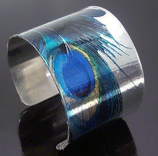Silver Peacock Feather Cuff
