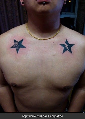 star tattoo on two sides of the shoulder