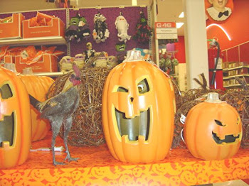 Posing with Halloween decorations at Target