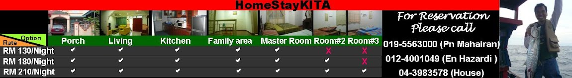 HomeStay Penang Kita Pinang Butterworth B Mertajam. From RM 130-210/N. Dbl storey terrace.