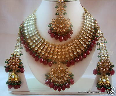 Fashion Jewellery For Womens Full+bridal+set-+necklace-earrings+%2526+maangtika