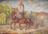 Voz s koňmi pred kostolom