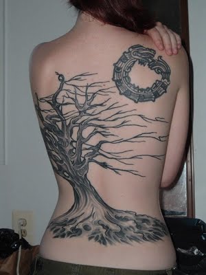 Tree Full Back Body Girl Tattoo Design New