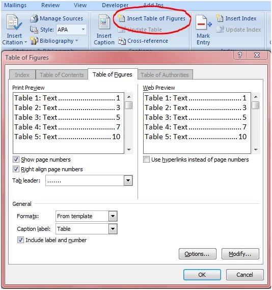 How to create a List of Tables Academic Documents