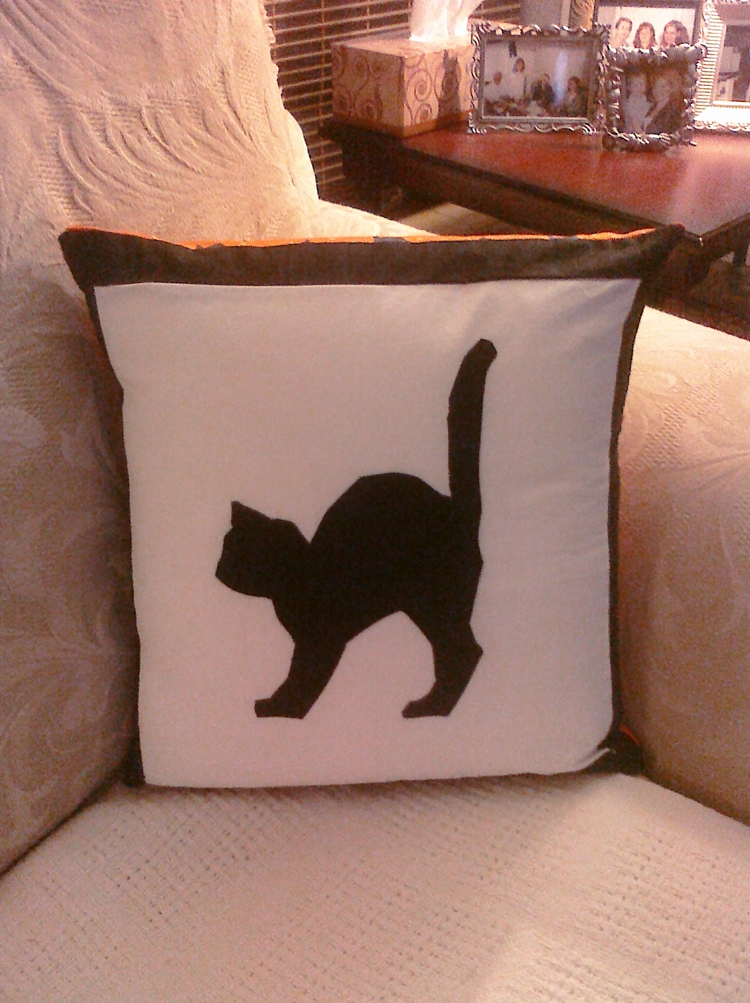 Hot Pink Peonies Black Cat Pillow for Halloween