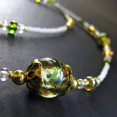 Green Lampwork Glass Eyeglass Chain - Losing My Marbles in Green