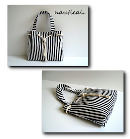 navy and white striped purse