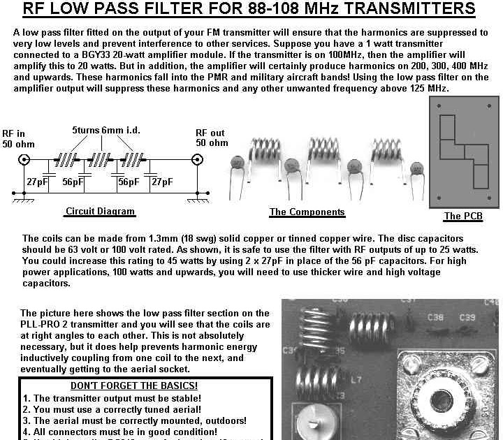 FM SCHEMATICS A RF Low Pass Filter For 88 108 MHz FM Transmitters