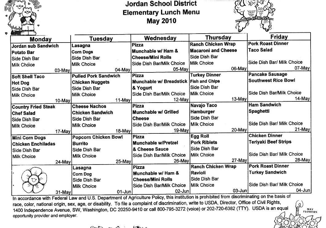 free printable school lunch menu template