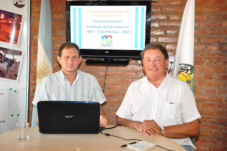 Julio Caramuto y Jorge Mondalportii presentando el Festival Folcl&oacute;rico
