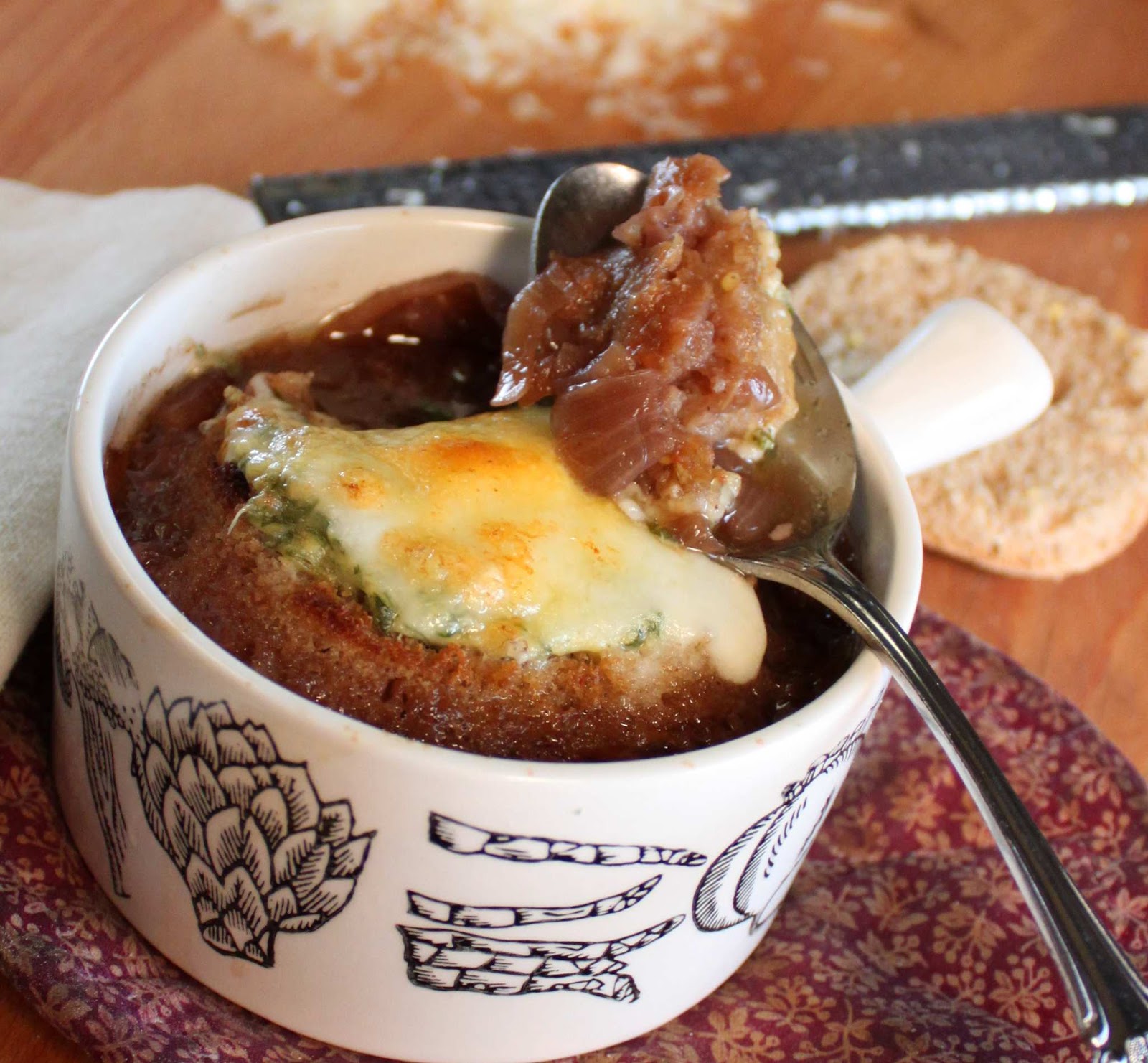 Fat and Happy Blog French Onion Soup with Mustard Cheese Croutons