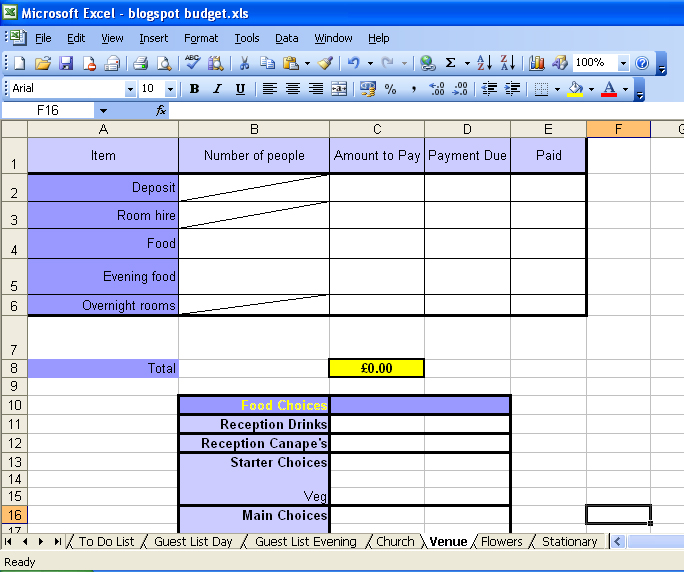 Wedding Spreadsheet