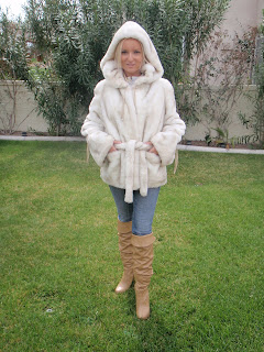 Fur Coat: white mink jacket