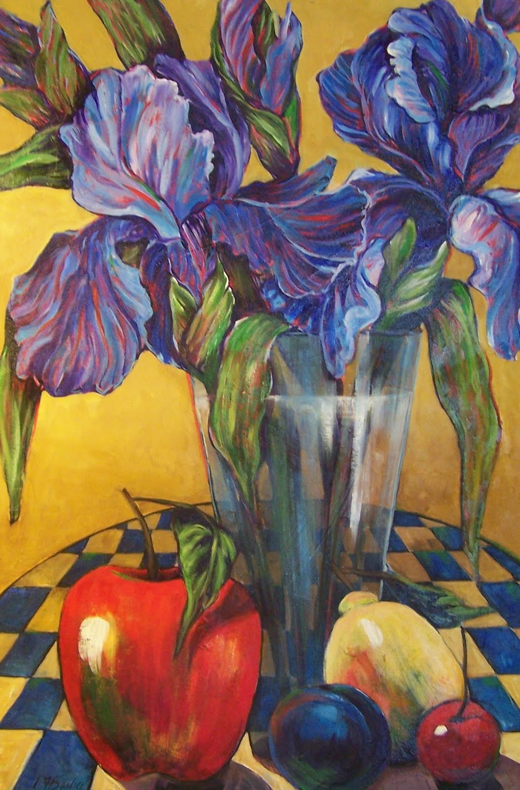 Sophisticated Whimsy CONTEMPORARY FLORAL PAINTING, "BLUE IRIS"