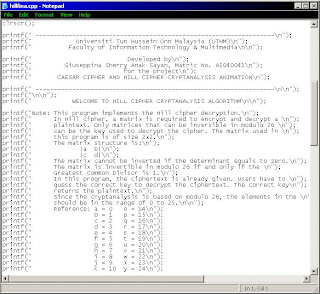 Hill Cipher Program Source Code